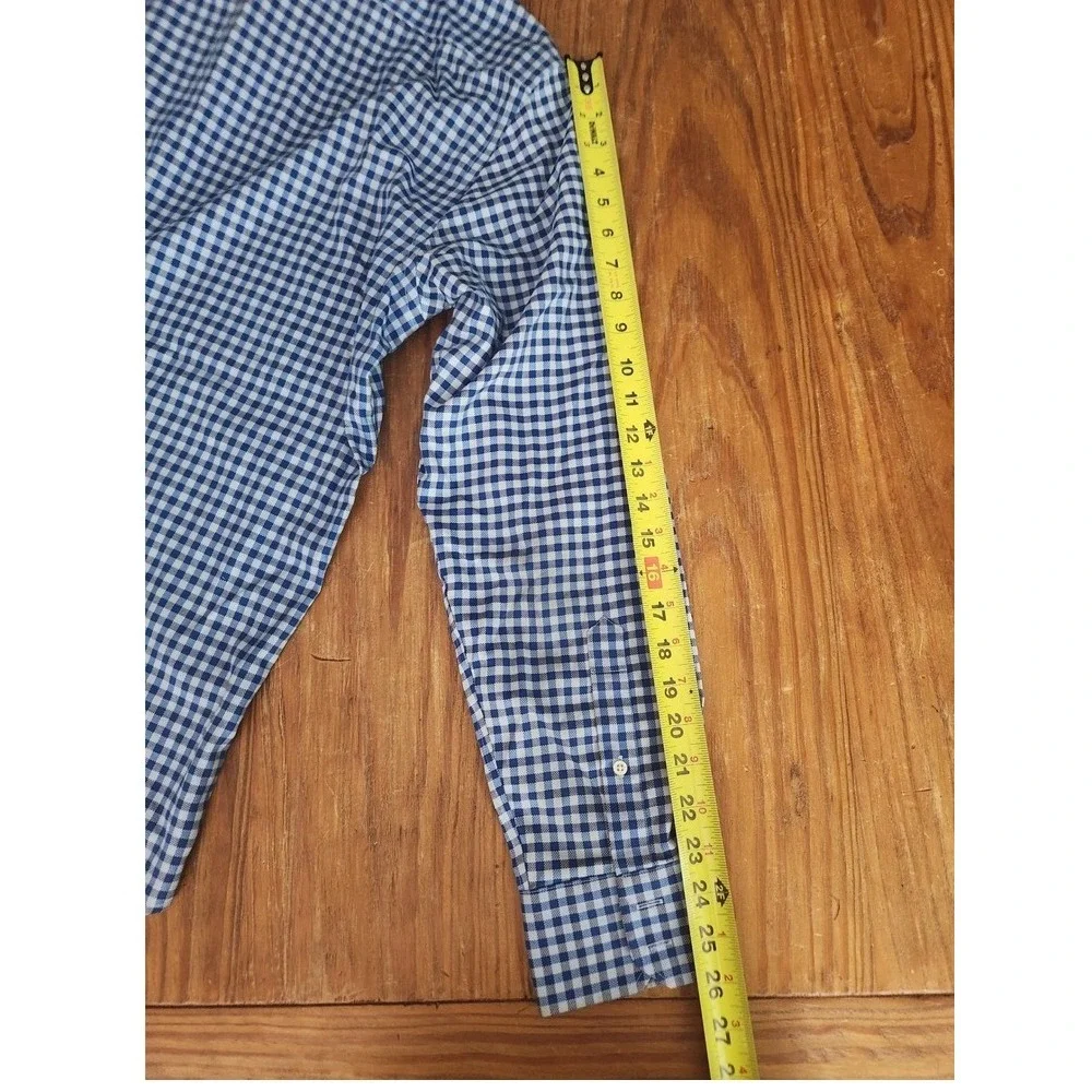 Banana Republic Mens Large Blue Check Button Down Non Iron Slim Fit Shirt Cotton